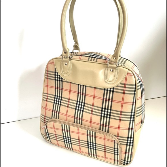 LARGE Vintage PERFECT FAUX BURBERRY Tote/ Carry On Bag❤️ - Picture 11 of 15